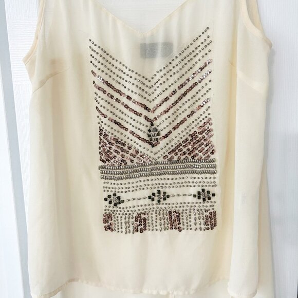 ASTR The Label Cream Sheer Beaded Bronze Tank Top Women’s Size Medium EUC - Picture 2 of 5